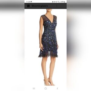 Elie Tahari black silk beaded ostrich feather embellished Jayla dress sz 8. EUC